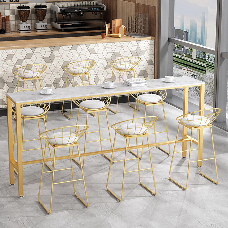 White Glam Style Bar Table in Metal and Faux Marble Bar Table for Dining Room Clearhalo 'Bar Furniture' 'Bar Tables' 'bar_tables' 'furn' 'furn_bar_tables' 'Furniture' 'furniture_bar_tables' 'Kitchen & Dining Furniture' 4430948