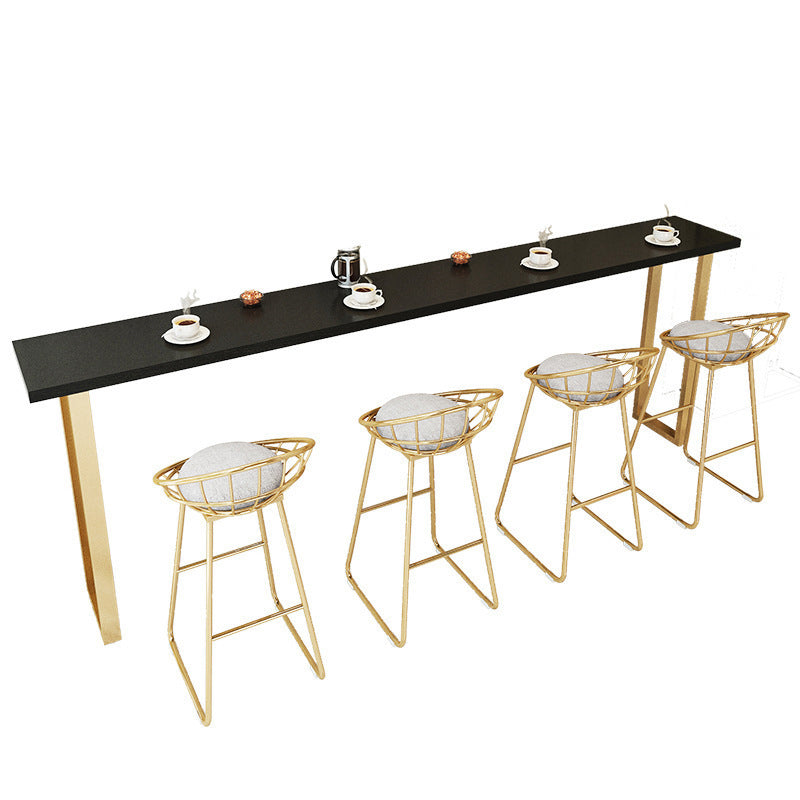 Black Glam Style Bar Table Rectangular Metal Bar Table with Gold Base 55.1"L x 15.7"W x 41.3"H Without Chairs Clearhalo 'Bar Furniture' 'Bar Tables' 'bar_tables' 'furn' 'furn_bar_tables' 'Furniture' 'furniture_bar_tables' 'Kitchen & Dining Furniture' 4430975