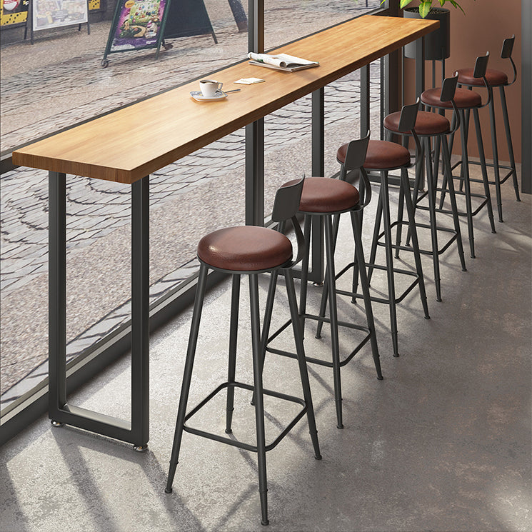 Modern Brown Wood Pub Table with Rectangle Table Top Black Trestle Table, Only Table 110.2"L x 15.7"W x 41.3"H Without Chairs Clearhalo 'Bar Furniture' 'Bar Tables' 'bar_tables' 'furn' 'furn_bar_tables' 'Furniture' 'furniture_bar_tables' 'Kitchen & Dining Furniture' 4431027