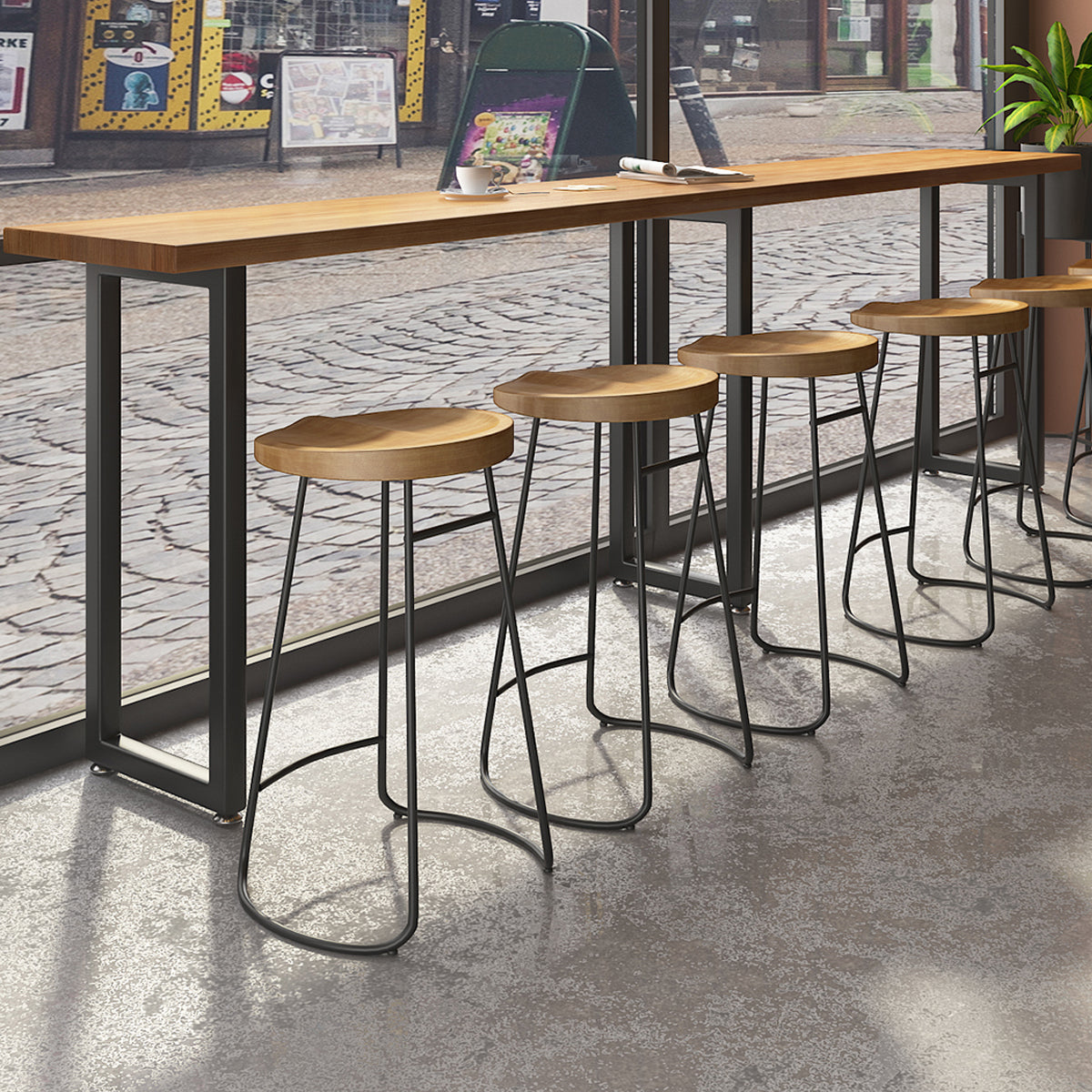 Modern Brown Wood Pub Table with Rectangle Table Top Black Trestle Table, Only Table 102.4"L x 15.7"W x 41.3"H Without Chairs Clearhalo 'Bar Furniture' 'Bar Tables' 'bar_tables' 'furn' 'furn_bar_tables' 'Furniture' 'furniture_bar_tables' 'Kitchen & Dining Furniture' 4431028