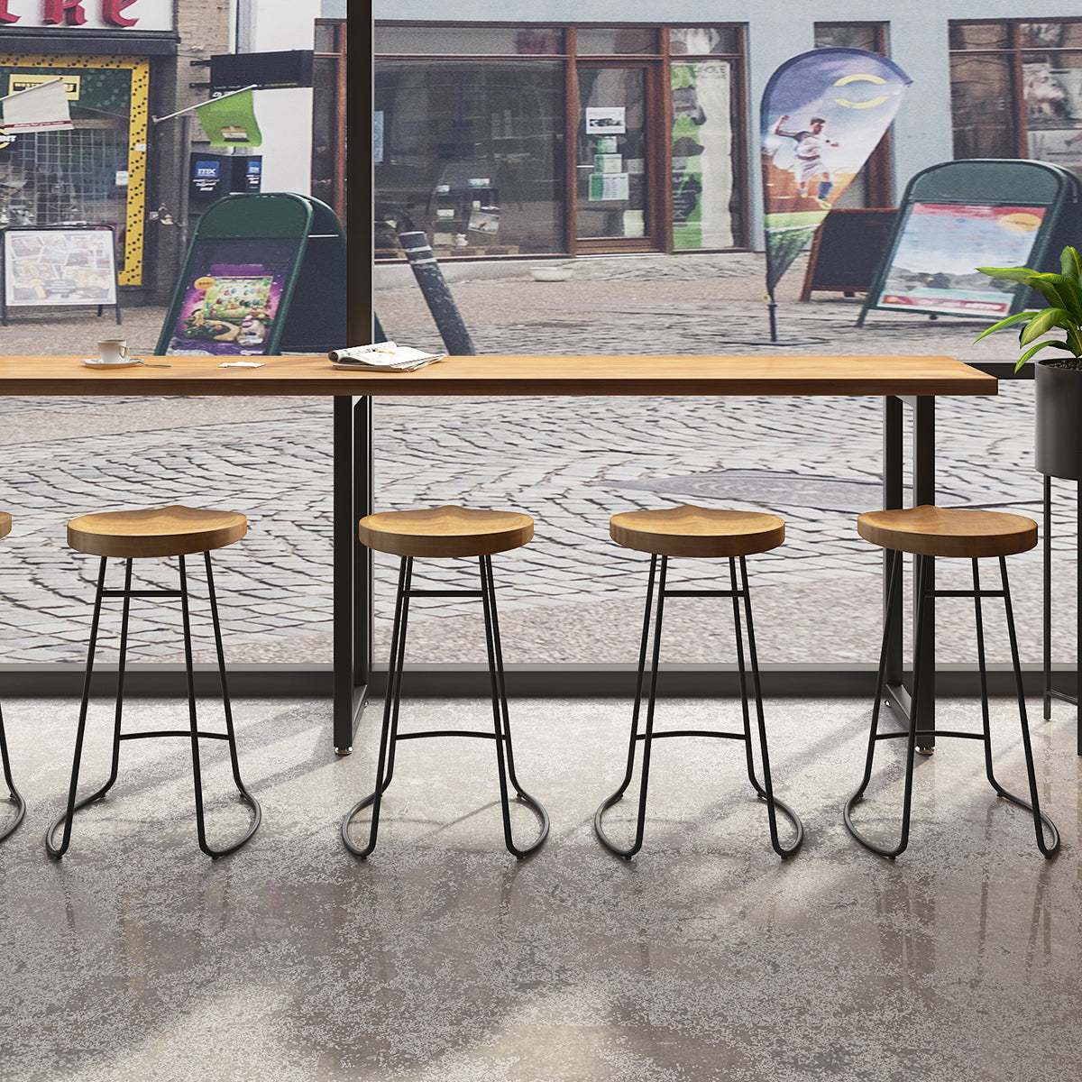 Modern Brown Wood Pub Table with Rectangle Table Top Black Trestle Table, Only Table 94.5"L x 15.7"W x 41.3"H Without Chairs Clearhalo 'Bar Furniture' 'Bar Tables' 'bar_tables' 'furn' 'furn_bar_tables' 'Furniture' 'furniture_bar_tables' 'Kitchen & Dining Furniture' 4431029