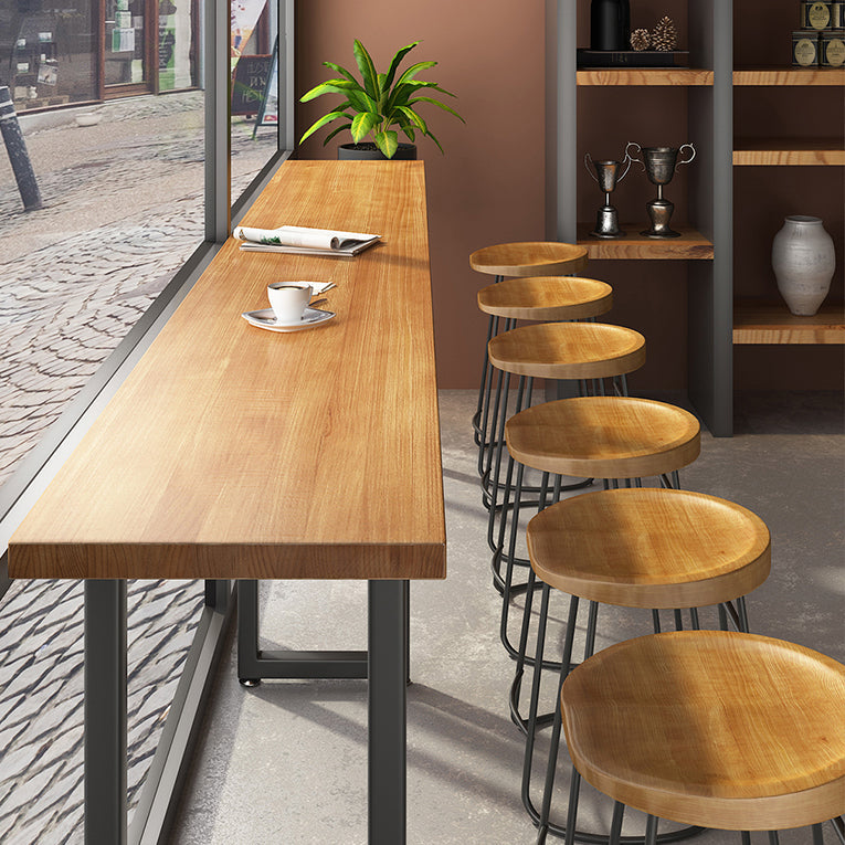 Modern Brown Wood Pub Table with Rectangle Table Top Black Trestle Table, Only Table Clearhalo 'Bar Furniture' 'Bar Tables' 'bar_tables' 'furn' 'furn_bar_tables' 'Furniture' 'furniture_bar_tables' 'Kitchen & Dining Furniture' 4431031
