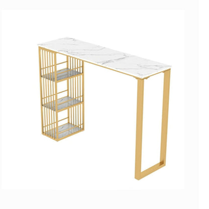White Glam Style Bar Table in Faux Marble Living Room Bar Table White Without Chairs Clearhalo 'Bar Furniture' 'Bar Tables' 'bar_tables' 'furn' 'furn_bar_tables' 'Furniture' 'furniture_bar_tables' 'Kitchen & Dining Furniture' 4431066