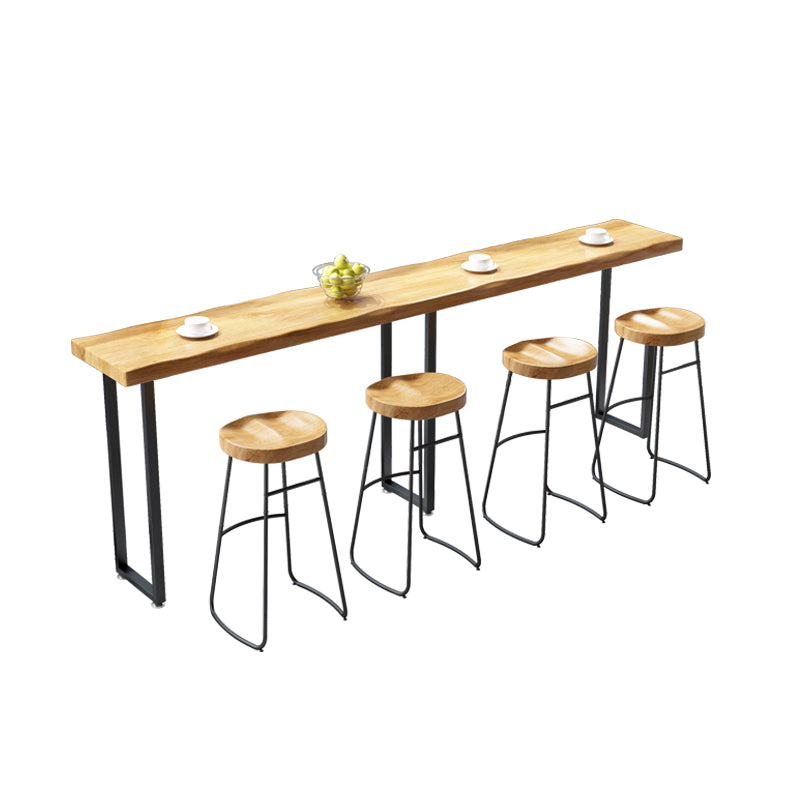 Modern Brown Wood Pub Table Rectangle Table Top Black Sled Table 42'' H Light Wood Without Chairs Clearhalo 'Bar Furniture' 'Bar Tables' 'bar_tables' 'furn' 'furn_bar_tables' 'Furniture' 'furniture_bar_tables' 'Kitchen & Dining Furniture' 4431080