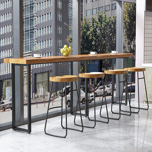 Modern Brown Wood Pub Table Rectangle Table Top Black Sled Table 42'' H Clearhalo 'Bar Furniture' 'Bar Tables' 'bar_tables' 'furn' 'furn_bar_tables' 'Furniture' 'furniture_bar_tables' 'Kitchen & Dining Furniture' 4431084