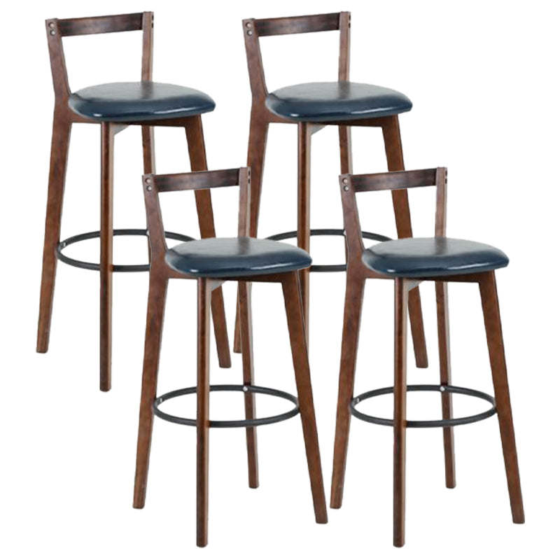 Simple Brown Wood Barstool Nordic Indoor Tall Stool with Upholstered Dark Blue 4 Piece Set Clearhalo 'Bar Furniture' 'Bar Stools' 'bar_stools' 'furn' 'furn_bar_stools' 'furniture_bar_stools' 'Kitchen & Dining Furniture' 'kitchen&dining_furn' 'kitchen' 'kitchen_furn' Furniture' 4431214