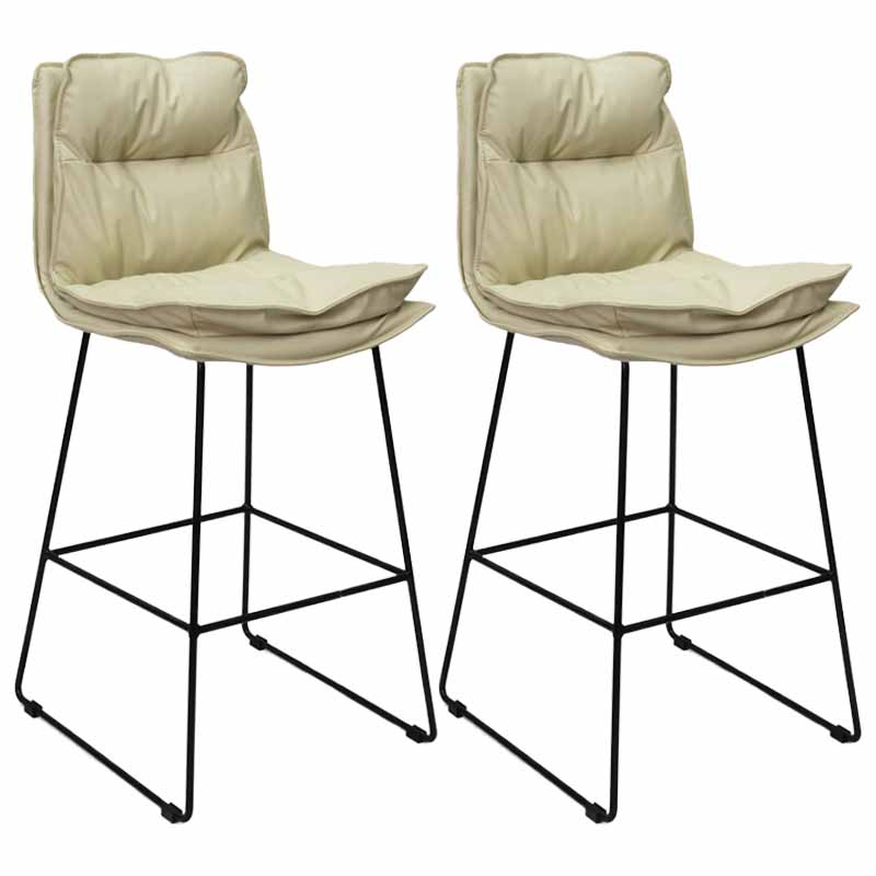 Scandinavian Leather Counter Stools Black Metal Low Back Bar Stools with Footrest Off-White 2 Piece Set Clearhalo 'Bar Furniture' 'Bar Stools' 'bar_stools' 'furn' 'furn_bar_stools' 'furniture_bar_stools' 'Kitchen & Dining Furniture' 'kitchen&dining_furn' 'kitchen' 'kitchen_furn' Furniture' 4438061