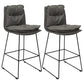Scandinavian Leather Counter Stools Black Metal Low Back Bar Stools with Footrest Dark Gray 2 Piece Set Clearhalo 'Bar Furniture' 'Bar Stools' 'bar_stools' 'furn' 'furn_bar_stools' 'furniture_bar_stools' 'Kitchen & Dining Furniture' 'kitchen&dining_furn' 'kitchen' 'kitchen_furn' Furniture' 4438063