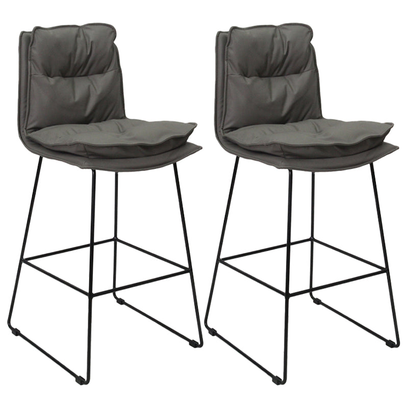 Scandinavian Leather Counter Stools Black Metal Low Back Bar Stools with Footrest Dark Gray 2 Piece Set Clearhalo 'Bar Furniture' 'Bar Stools' 'bar_stools' 'furn' 'furn_bar_stools' 'furniture_bar_stools' 'Kitchen & Dining Furniture' 'kitchen&dining_furn' 'kitchen' 'kitchen_furn' Furniture' 4438063