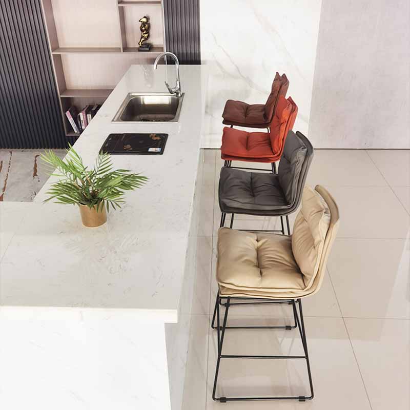 Scandinavian Leather Counter Stools Black Metal Low Back Bar Stools with Footrest Clearhalo 'Bar Furniture' 'Bar Stools' 'bar_stools' 'furn' 'furn_bar_stools' 'furniture_bar_stools' 'Kitchen & Dining Furniture' 'kitchen&dining_furn' 'kitchen' 'kitchen_furn' Furniture' 4438065