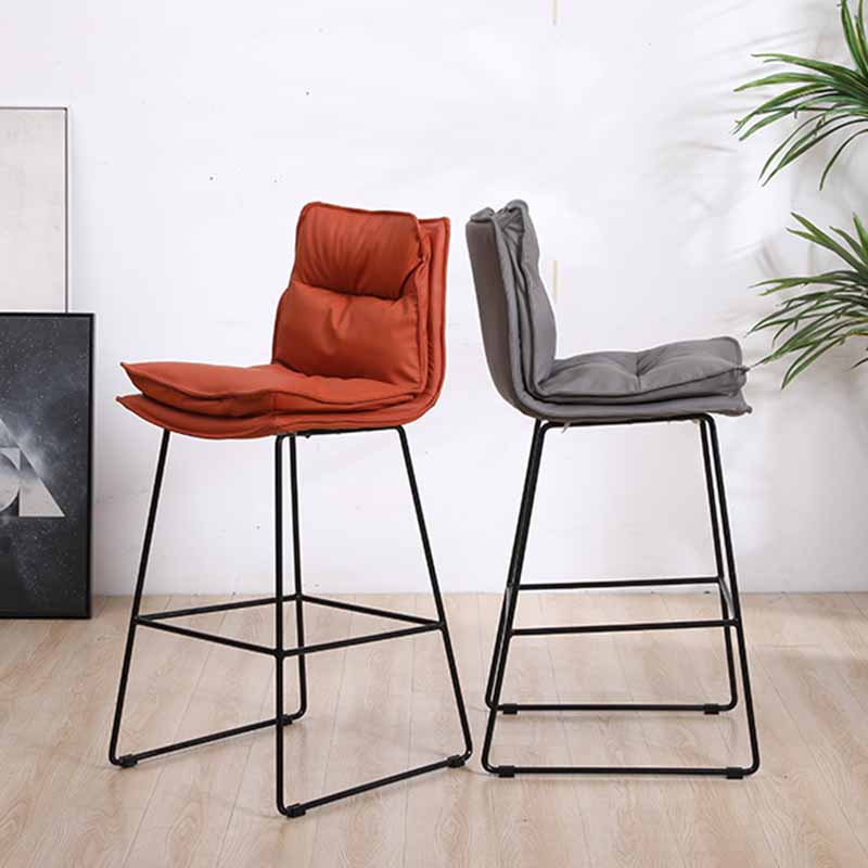 Scandinavian Leather Counter Stools Black Metal Low Back Bar Stools with Footrest Clearhalo 'Bar Furniture' 'Bar Stools' 'bar_stools' 'furn' 'furn_bar_stools' 'furniture_bar_stools' 'Kitchen & Dining Furniture' 'kitchen&dining_furn' 'kitchen' 'kitchen_furn' Furniture' 4438067