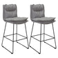 Scandinavian Leather Counter Stools Black Metal Low Back Bar Stools with Footrest Light Gray 2 Piece Set Clearhalo 'Bar Furniture' 'Bar Stools' 'bar_stools' 'furn' 'furn_bar_stools' 'furniture_bar_stools' 'Kitchen & Dining Furniture' 'kitchen&dining_furn' 'kitchen' 'kitchen_furn' Furniture' 4438069