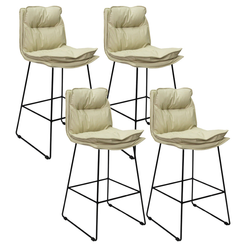 Scandinavian Leather Counter Stools Black Metal Low Back Bar Stools with Footrest Off-White 4 Piece Set Clearhalo 'Bar Furniture' 'Bar Stools' 'bar_stools' 'furn' 'furn_bar_stools' 'furniture_bar_stools' 'Kitchen & Dining Furniture' 'kitchen&dining_furn' 'kitchen' 'kitchen_furn' Furniture' 4438072