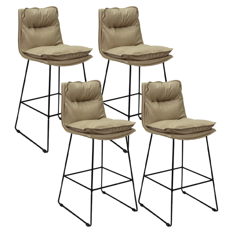Scandinavian Leather Counter Stools Black Metal Low Back Bar Stools with Footrest Khaki 4 Piece Set Clearhalo 'Bar Furniture' 'Bar Stools' 'bar_stools' 'furn' 'furn_bar_stools' 'furniture_bar_stools' 'Kitchen & Dining Furniture' 'kitchen&dining_furn' 'kitchen' 'kitchen_furn' Furniture' 4438075