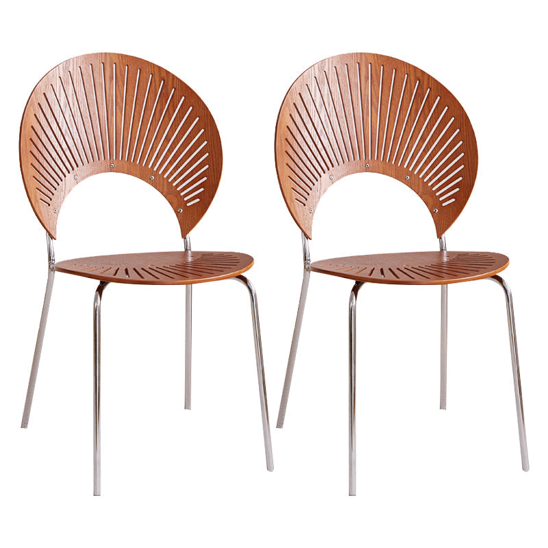 Modern Style Wooden Dining Chairs Open Back Dining Side Chairs with Metal Legs Walnut 2 Piece Set Silver Clearhalo ' kitchen&dining_furn' 'Dining Chairs' 'Dining Tables & Seating' 'dining_chair' 'furn' 'furn_dining_chair' 'Furniture' 'furniture_dining_chair' 'Kitchen & Dining Furniture' 'kitchen' 4438123