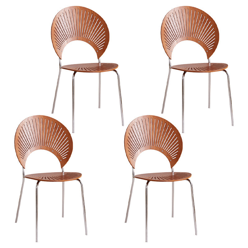 Modern Style Wooden Dining Chairs Open Back Dining Side Chairs with Metal Legs Walnut 4 Piece Set Silver Clearhalo ' kitchen&dining_furn' 'Dining Chairs' 'Dining Tables & Seating' 'dining_chair' 'furn' 'furn_dining_chair' 'Furniture' 'furniture_dining_chair' 'Kitchen & Dining Furniture' 'kitchen' 4438124