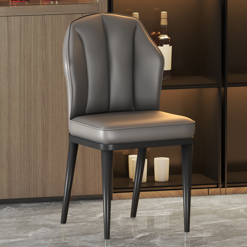 Glam Metal Dining Armless Chairs Upholstered Dining Leather Chairs for Restaurant Dark Gray 1 Piece Black Clearhalo ' kitchen&dining_furn' 'Dining Chairs' 'Dining Tables & Seating' 'dining_chair' 'furn' 'furn_dining_chair' 'Furniture' 'furniture_dining_chair' 'Kitchen & Dining Furniture' 'kitchen' 4438127