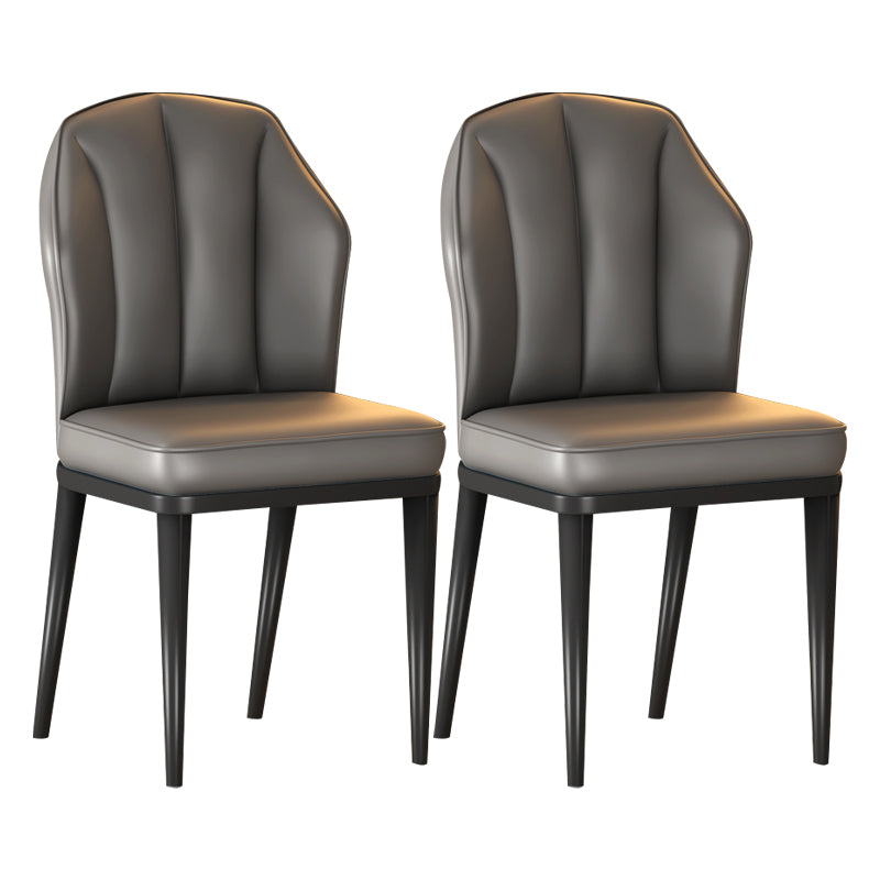 Glam Metal Dining Armless Chairs Upholstered Dining Leather Chairs for Restaurant Dark Gray 2 Piece Set Black Clearhalo ' kitchen&dining_furn' 'Dining Chairs' 'Dining Tables & Seating' 'dining_chair' 'furn' 'furn_dining_chair' 'Furniture' 'furniture_dining_chair' 'Kitchen & Dining Furniture' 'kitchen' 4438128