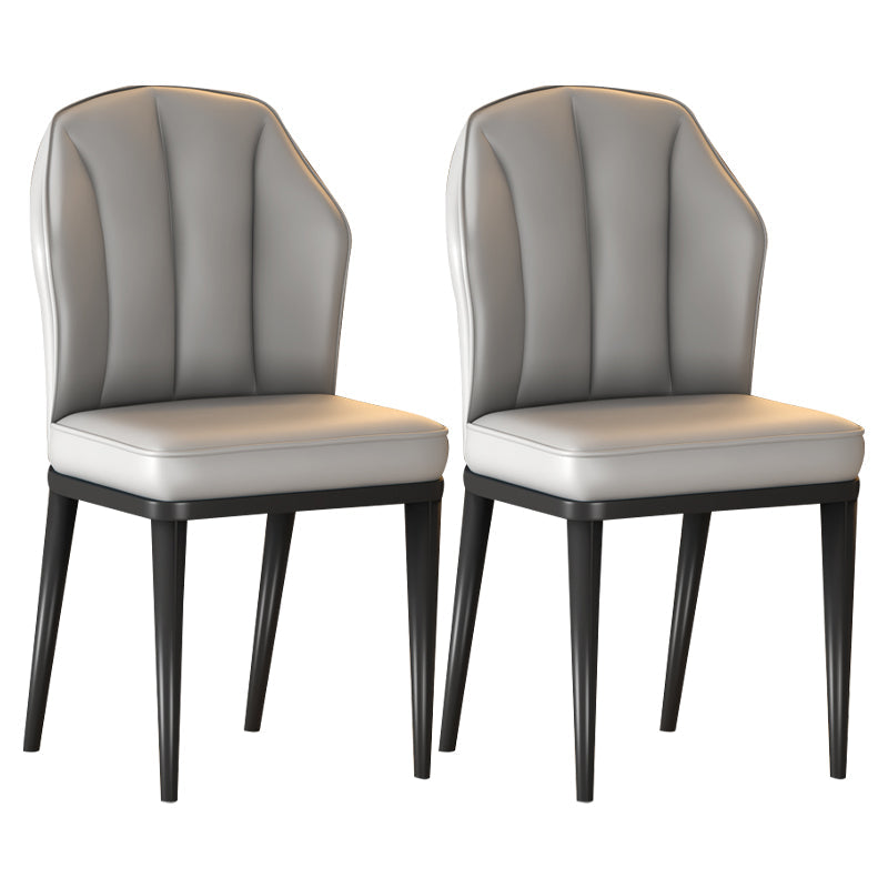 Glam Metal Dining Armless Chairs Upholstered Dining Leather Chairs for Restaurant Light Gray 2 Piece Set Black Clearhalo ' kitchen&dining_furn' 'Dining Chairs' 'Dining Tables & Seating' 'dining_chair' 'furn' 'furn_dining_chair' 'Furniture' 'furniture_dining_chair' 'Kitchen & Dining Furniture' 'kitchen' 4438135