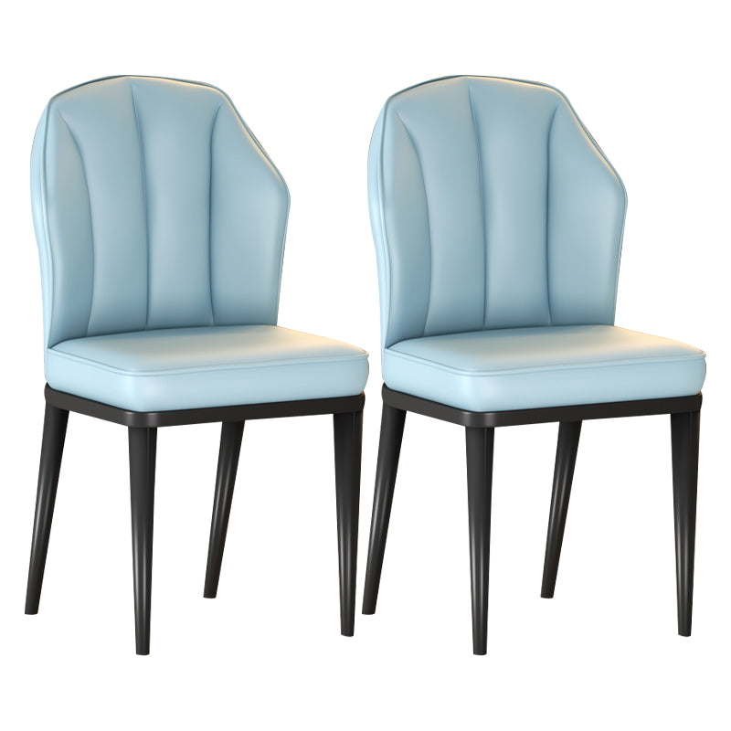 Glam Metal Dining Armless Chairs Upholstered Dining Leather Chairs for Restaurant Light Blue 2 Piece Set Black Clearhalo ' kitchen&dining_furn' 'Dining Chairs' 'Dining Tables & Seating' 'dining_chair' 'furn' 'furn_dining_chair' 'Furniture' 'furniture_dining_chair' 'Kitchen & Dining Furniture' 'kitchen' 4438141