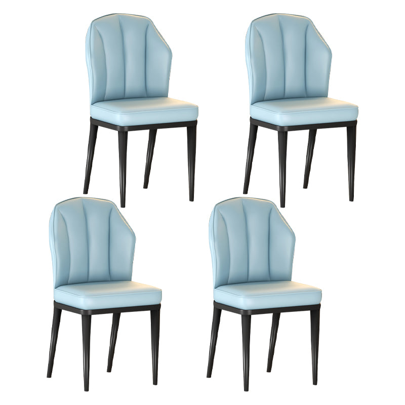 Glam Metal Dining Armless Chairs Upholstered Dining Leather Chairs for Restaurant Light Blue 4 Piece Set Black Clearhalo ' kitchen&dining_furn' 'Dining Chairs' 'Dining Tables & Seating' 'dining_chair' 'furn' 'furn_dining_chair' 'Furniture' 'furniture_dining_chair' 'Kitchen & Dining Furniture' 'kitchen' 4438143
