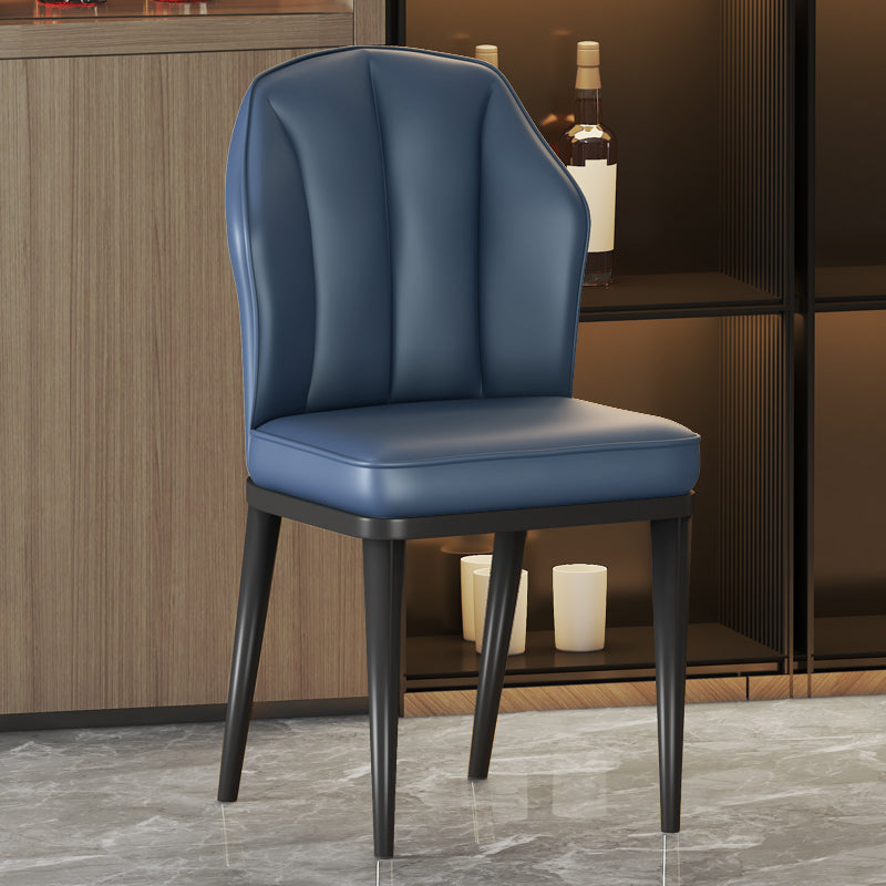 Glam Metal Dining Armless Chairs Upholstered Dining Leather Chairs for Restaurant Dark Blue 1 Piece Black Clearhalo ' kitchen&dining_furn' 'Dining Chairs' 'Dining Tables & Seating' 'dining_chair' 'furn' 'furn_dining_chair' 'Furniture' 'furniture_dining_chair' 'Kitchen & Dining Furniture' 'kitchen' 4438147