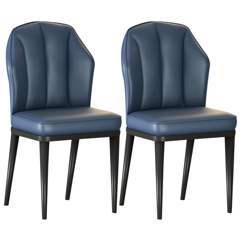 Glam Metal Dining Armless Chairs Upholstered Dining Leather Chairs for Restaurant Dark Blue 2 Piece Set Black Clearhalo ' kitchen&dining_furn' 'Dining Chairs' 'Dining Tables & Seating' 'dining_chair' 'furn' 'furn_dining_chair' 'Furniture' 'furniture_dining_chair' 'Kitchen & Dining Furniture' 'kitchen' 4438148