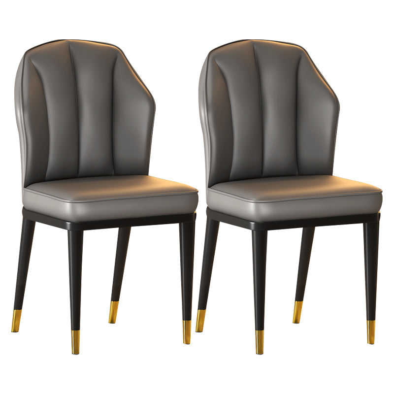 Glam Metal Dining Armless Chairs Upholstered Dining Leather Chairs for Restaurant Dark Gray 2 Piece Set Brass Gold Clearhalo ' kitchen&dining_furn' 'Dining Chairs' 'Dining Tables & Seating' 'dining_chair' 'furn' 'furn_dining_chair' 'Furniture' 'furniture_dining_chair' 'Kitchen & Dining Furniture' 'kitchen' 4438157