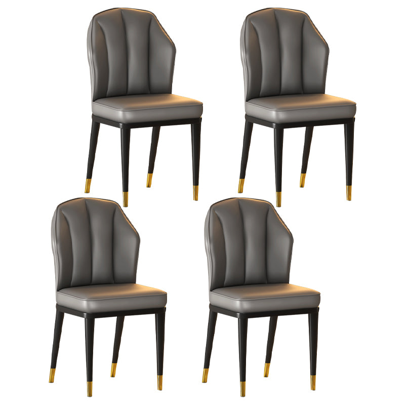 Glam Metal Dining Armless Chairs Upholstered Dining Leather Chairs for Restaurant Dark Gray 4 Piece Set Brass Gold Clearhalo ' kitchen&dining_furn' 'Dining Chairs' 'Dining Tables & Seating' 'dining_chair' 'furn' 'furn_dining_chair' 'Furniture' 'furniture_dining_chair' 'Kitchen & Dining Furniture' 'kitchen' 4438158