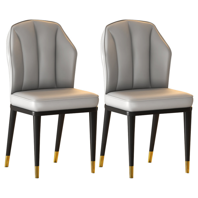 Glam Metal Dining Armless Chairs Upholstered Dining Leather Chairs for Restaurant Light Gray 2 Piece Set Brass Gold Clearhalo ' kitchen&dining_furn' 'Dining Chairs' 'Dining Tables & Seating' 'dining_chair' 'furn' 'furn_dining_chair' 'Furniture' 'furniture_dining_chair' 'Kitchen & Dining Furniture' 'kitchen' 4438160