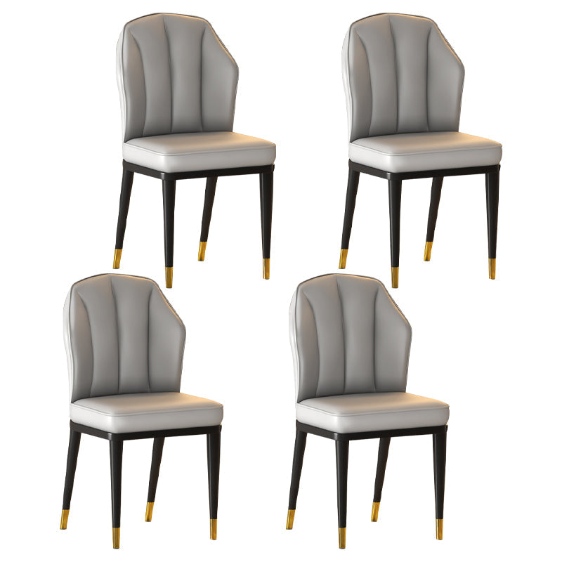 Glam Metal Dining Armless Chairs Upholstered Dining Leather Chairs for Restaurant Light Gray 4 Piece Set Brass Gold Clearhalo ' kitchen&dining_furn' 'Dining Chairs' 'Dining Tables & Seating' 'dining_chair' 'furn' 'furn_dining_chair' 'Furniture' 'furniture_dining_chair' 'Kitchen & Dining Furniture' 'kitchen' 4438161