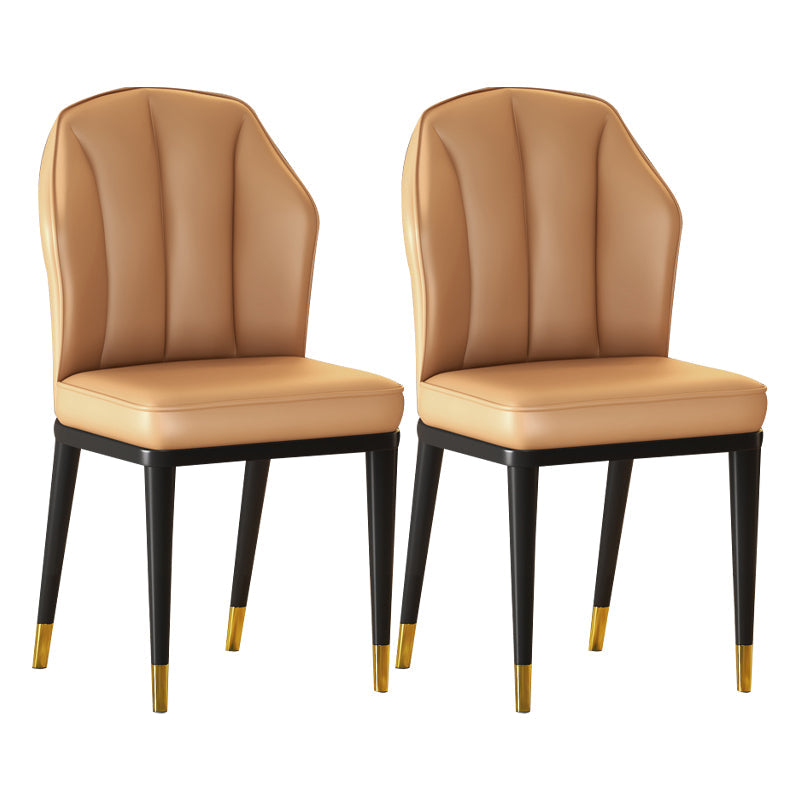 Glam Metal Dining Armless Chairs Upholstered Dining Leather Chairs for Restaurant Camel 2 Piece Set Brass Gold Clearhalo ' kitchen&dining_furn' 'Dining Chairs' 'Dining Tables & Seating' 'dining_chair' 'furn' 'furn_dining_chair' 'Furniture' 'furniture_dining_chair' 'Kitchen & Dining Furniture' 'kitchen' 4438166