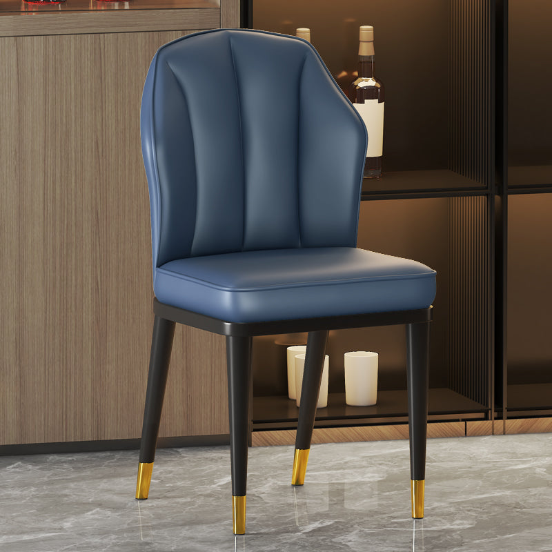 Glam Metal Dining Armless Chairs Upholstered Dining Leather Chairs for Restaurant Dark Blue 1 Piece Brass Gold Clearhalo ' kitchen&dining_furn' 'Dining Chairs' 'Dining Tables & Seating' 'dining_chair' 'furn' 'furn_dining_chair' 'Furniture' 'furniture_dining_chair' 'Kitchen & Dining Furniture' 'kitchen' 4438168