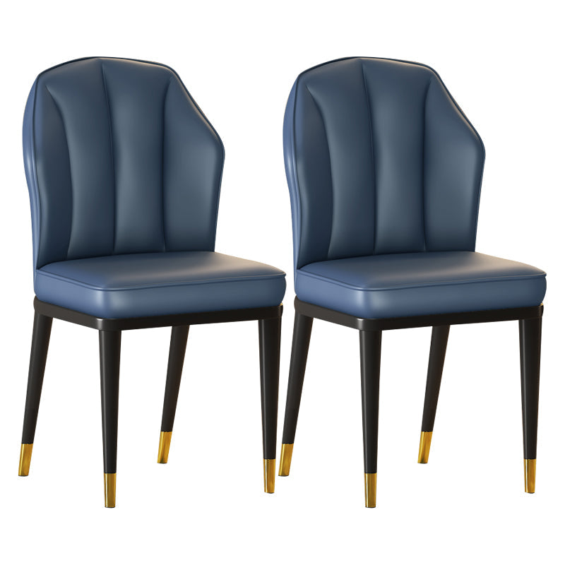 Glam Metal Dining Armless Chairs Upholstered Dining Leather Chairs for Restaurant Dark Blue 2 Piece Set Brass Gold Clearhalo ' kitchen&dining_furn' 'Dining Chairs' 'Dining Tables & Seating' 'dining_chair' 'furn' 'furn_dining_chair' 'Furniture' 'furniture_dining_chair' 'Kitchen & Dining Furniture' 'kitchen' 4438169