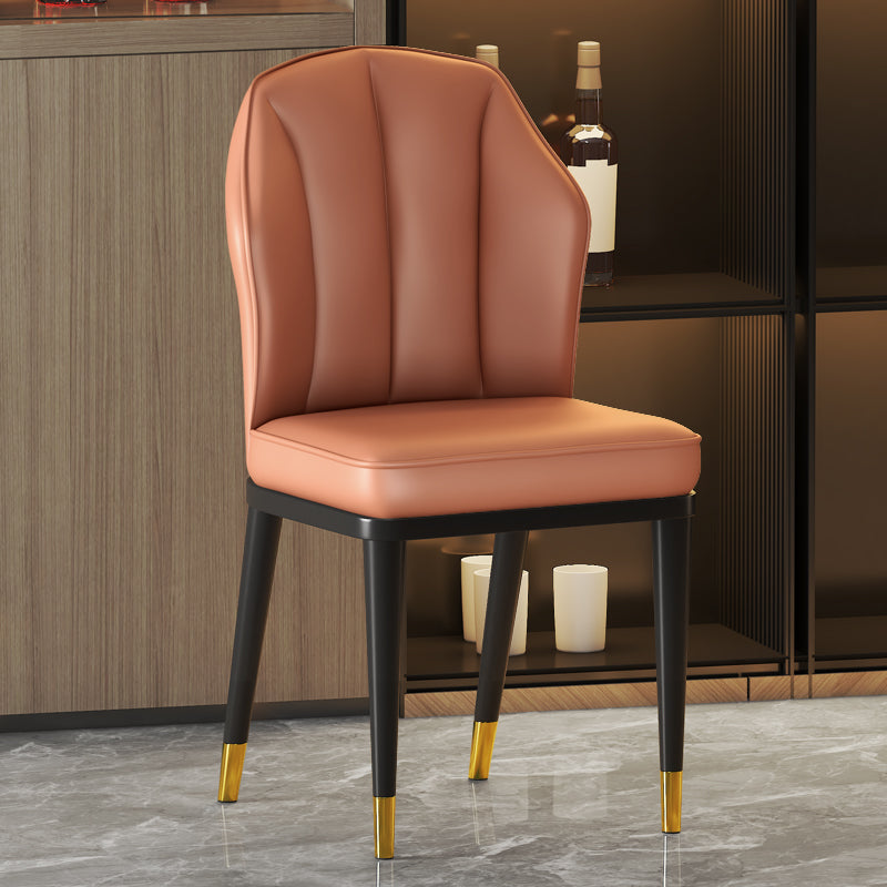 Glam Metal Dining Armless Chairs Upholstered Dining Leather Chairs for Restaurant Orange 1 Piece Brass Gold Clearhalo ' kitchen&dining_furn' 'Dining Chairs' 'Dining Tables & Seating' 'dining_chair' 'furn' 'furn_dining_chair' 'Furniture' 'furniture_dining_chair' 'Kitchen & Dining Furniture' 'kitchen' 4438171
