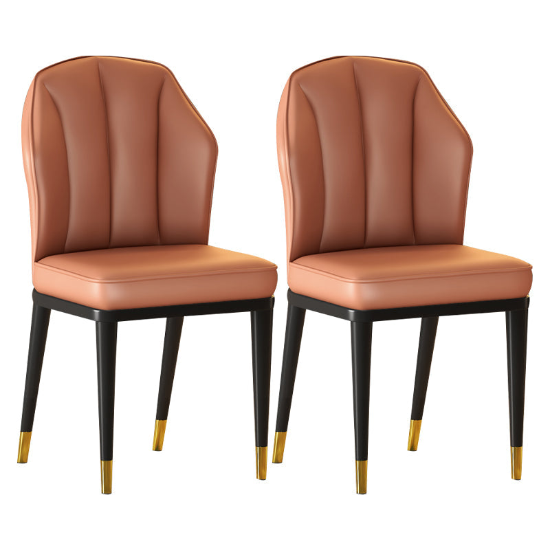 Glam Metal Dining Armless Chairs Upholstered Dining Leather Chairs for Restaurant Orange 2 Piece Set Brass Gold Clearhalo ' kitchen&dining_furn' 'Dining Chairs' 'Dining Tables & Seating' 'dining_chair' 'furn' 'furn_dining_chair' 'Furniture' 'furniture_dining_chair' 'Kitchen & Dining Furniture' 'kitchen' 4438172