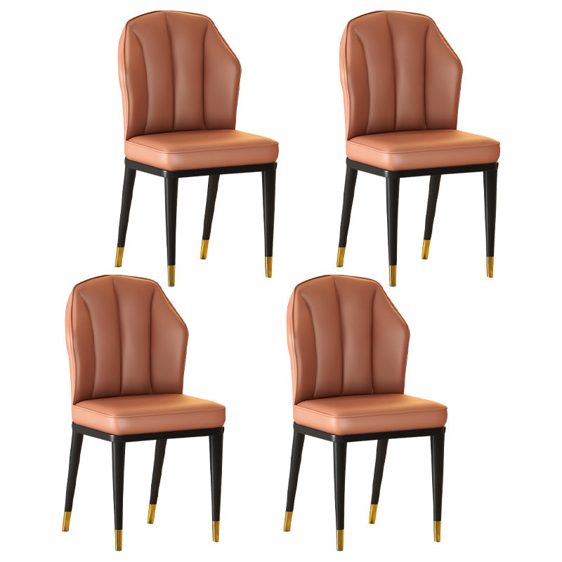 Glam Metal Dining Armless Chairs Upholstered Dining Leather Chairs for Restaurant Orange 4 Piece Set Brass Gold Clearhalo ' kitchen&dining_furn' 'Dining Chairs' 'Dining Tables & Seating' 'dining_chair' 'furn' 'furn_dining_chair' 'Furniture' 'furniture_dining_chair' 'Kitchen & Dining Furniture' 'kitchen' 4438173