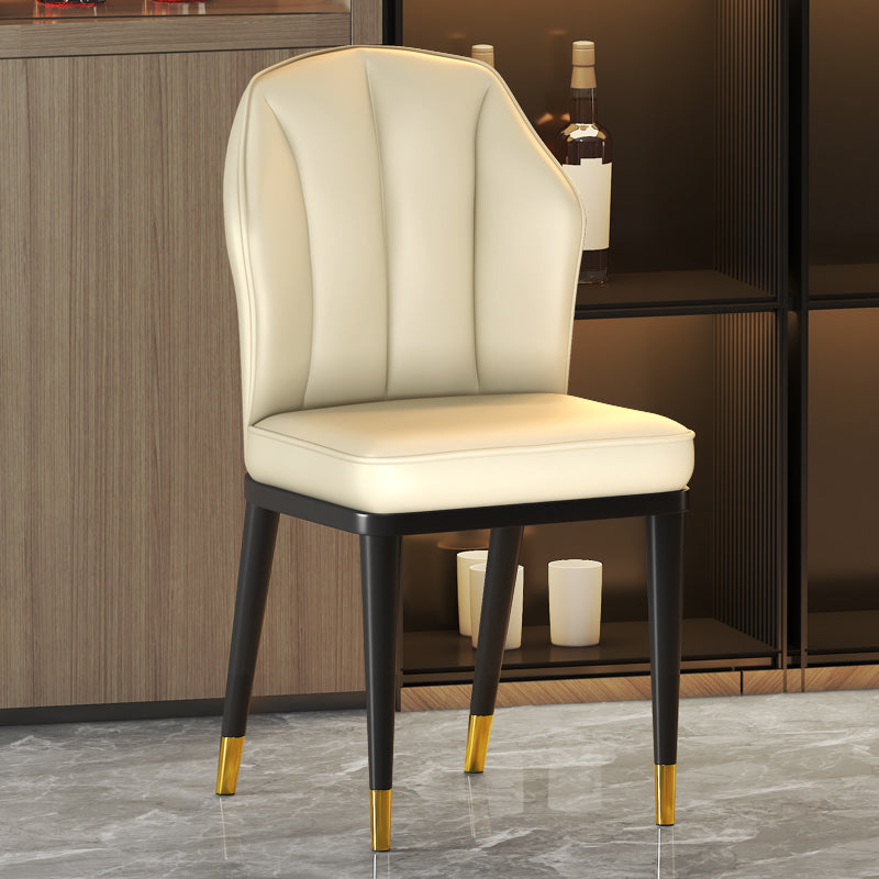 Glam Metal Dining Armless Chairs Upholstered Dining Leather Chairs for Restaurant Off-White 1 Piece Brass Gold Clearhalo ' kitchen&dining_furn' 'Dining Chairs' 'Dining Tables & Seating' 'dining_chair' 'furn' 'furn_dining_chair' 'Furniture' 'furniture_dining_chair' 'Kitchen & Dining Furniture' 'kitchen' 4438174