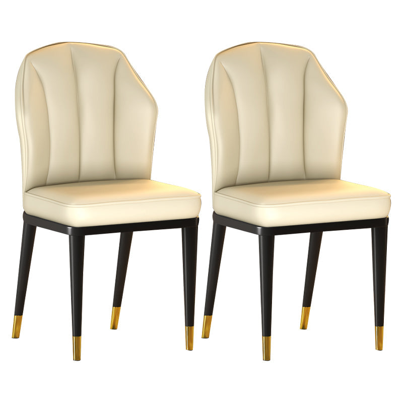 Glam Metal Dining Armless Chairs Upholstered Dining Leather Chairs for Restaurant Off-White 2 Piece Set Brass Gold Clearhalo ' kitchen&dining_furn' 'Dining Chairs' 'Dining Tables & Seating' 'dining_chair' 'furn' 'furn_dining_chair' 'Furniture' 'furniture_dining_chair' 'Kitchen & Dining Furniture' 'kitchen' 4438175