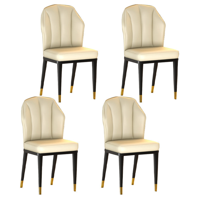 Glam Metal Dining Armless Chairs Upholstered Dining Leather Chairs for Restaurant Off-White 4 Piece Set Brass Gold Clearhalo ' kitchen&dining_furn' 'Dining Chairs' 'Dining Tables & Seating' 'dining_chair' 'furn' 'furn_dining_chair' 'Furniture' 'furniture_dining_chair' 'Kitchen & Dining Furniture' 'kitchen' 4438176