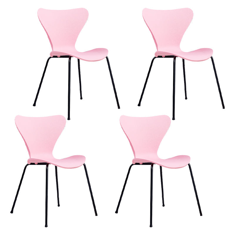Contemporary Metal Dining Chairs Dining Armless Side Chair for Kitchen Pink 4 Piece Set Clearhalo ' kitchen&dining_furn' 'Dining Chairs' 'Dining Tables & Seating' 'dining_chair' 'furn' 'furn_dining_chair' 'Furniture' 'furniture_dining_chair' 'Kitchen & Dining Furniture' 'kitchen' 4438201