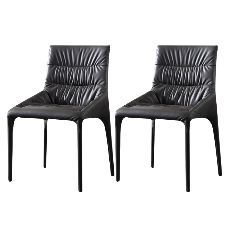 Contemporary Style Metal Dining Chair Leather Dining Armless Side Chair for Kitchen Dark Gray 2 Piece Set Clearhalo ' kitchen&dining_furn' 'Dining Chairs' 'Dining Tables & Seating' 'dining_chair' 'furn' 'furn_dining_chair' 'Furniture' 'furniture_dining_chair' 'Kitchen & Dining Furniture' 'kitchen' 4438214