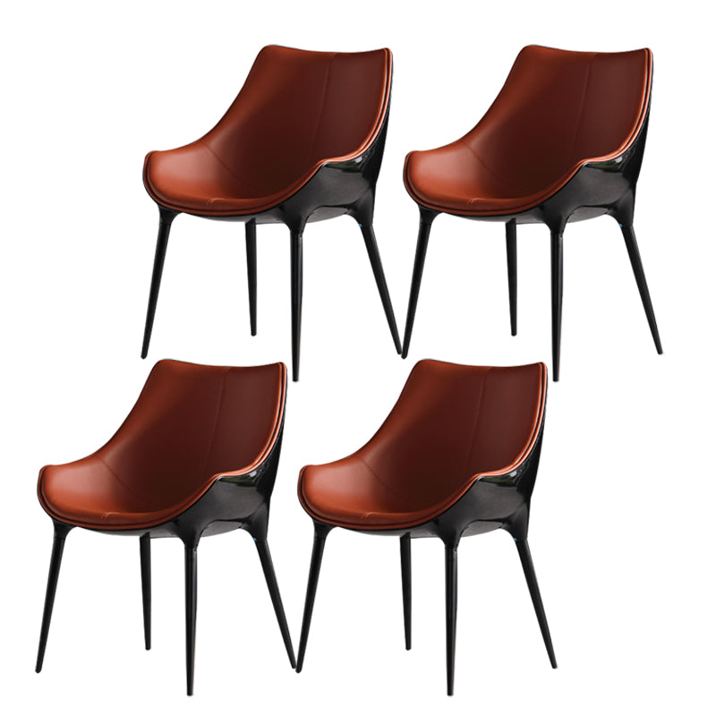 Contemporary Style Dining Side Chair Kitchen Arm Side Chairs with Metal Legs Red Brown 4 Piece Set Clearhalo ' kitchen&dining_furn' 'Dining Chairs' 'Dining Tables & Seating' 'dining_chair' 'furn' 'furn_dining_chair' 'Furniture' 'furniture_dining_chair' 'Kitchen & Dining Furniture' 'kitchen' 4438255