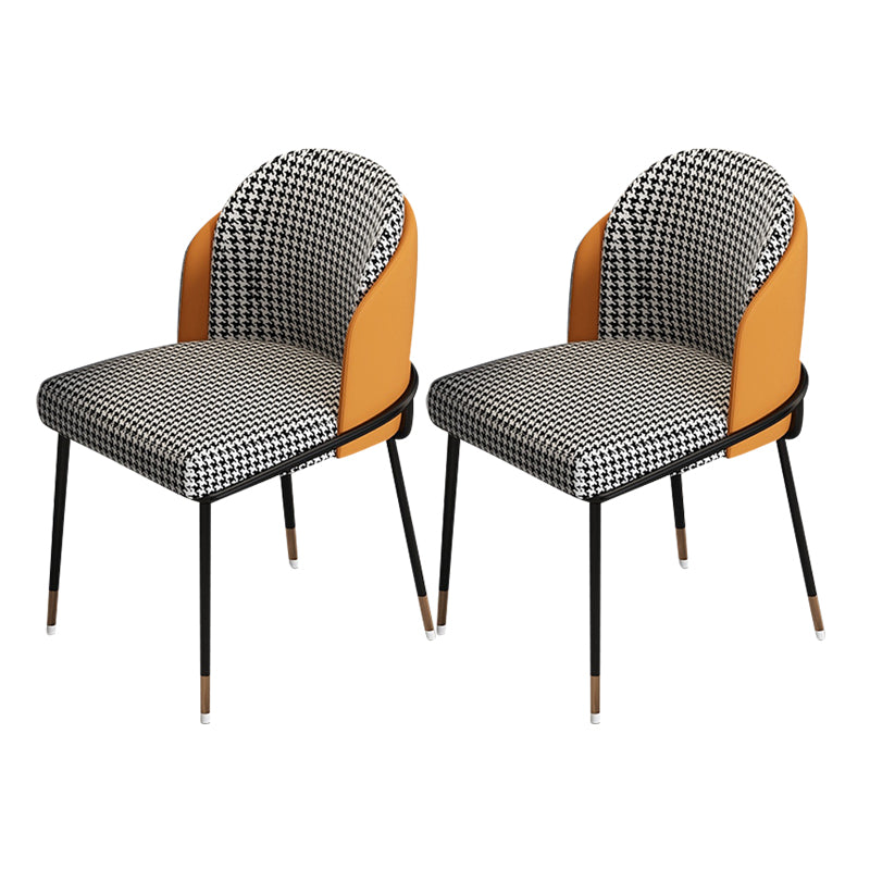 Glam Metal Dining Chair Upholstered Dining Side Armless Chair for Restaurant Use Black-White-Yellow 2 Piece Set Clearhalo ' kitchen&dining_furn' 'Dining Chairs' 'Dining Tables & Seating' 'dining_chair' 'furn' 'furn_dining_chair' 'Furniture' 'furniture_dining_chair' 'Kitchen & Dining Furniture' 'kitchen' 4438312