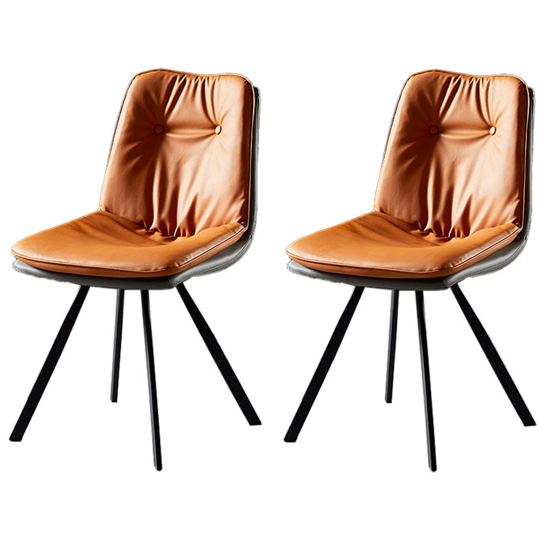 Minimalist Design Armless Solid Back Side Chairs Leather Dining Chairs Orange 2 Piece Set Clearhalo ' kitchen&dining_furn' 'Dining Chairs' 'Dining Tables & Seating' 'dining_chair' 'furn' 'furn_dining_chair' 'Furniture' 'furniture_dining_chair' 'Kitchen & Dining Furniture' 'kitchen' 4438329