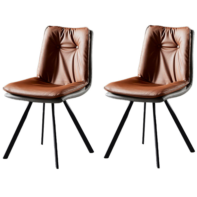 Minimalist Design Armless Solid Back Side Chairs Leather Dining Chairs Caramel 2 Piece Set Clearhalo ' kitchen&dining_furn' 'Dining Chairs' 'Dining Tables & Seating' 'dining_chair' 'furn' 'furn_dining_chair' 'Furniture' 'furniture_dining_chair' 'Kitchen & Dining Furniture' 'kitchen' 4438348