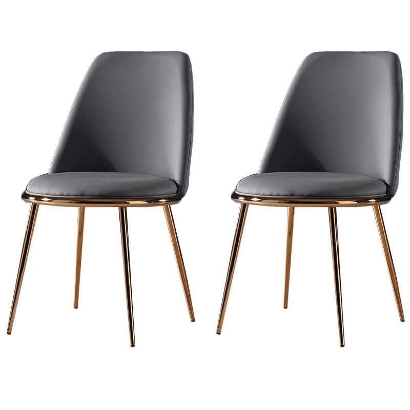 Nordic Style Dining Chairs Kitchen Armless Chair with Metal Legs Gray-Gold 2 Piece Set Clearhalo ' kitchen&dining_furn' 'Dining Chairs' 'Dining Tables & Seating' 'dining_chair' 'furn' 'furn_dining_chair' 'Furniture' 'furniture_dining_chair' 'Kitchen & Dining Furniture' 'kitchen' 4438381
