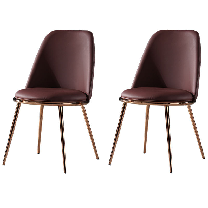Nordic Style Dining Chairs Kitchen Armless Chair with Metal Legs Gold-Brown 2 Piece Set Clearhalo ' kitchen&dining_furn' 'Dining Chairs' 'Dining Tables & Seating' 'dining_chair' 'furn' 'furn_dining_chair' 'Furniture' 'furniture_dining_chair' 'Kitchen & Dining Furniture' 'kitchen' 4438387
