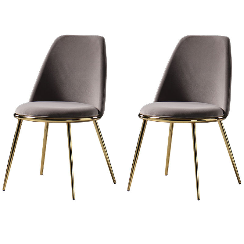 Nordic Style Dining Chairs Kitchen Armless Chair with Metal Legs Grey-Gold 2 Piece Set Clearhalo ' kitchen&dining_furn' 'Dining Chairs' 'Dining Tables & Seating' 'dining_chair' 'furn' 'furn_dining_chair' 'Furniture' 'furniture_dining_chair' 'Kitchen & Dining Furniture' 'kitchen' 4438396
