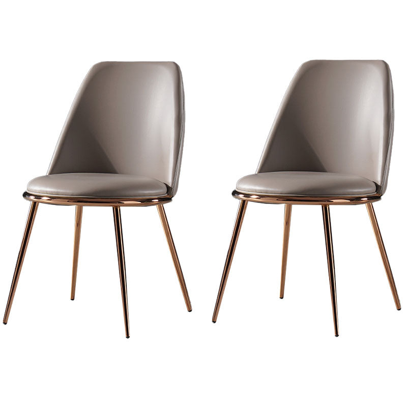 Nordic Style Dining Chairs Kitchen Armless Chair with Metal Legs Light Grey-Yellow 2 Piece Set Clearhalo ' kitchen&dining_furn' 'Dining Chairs' 'Dining Tables & Seating' 'dining_chair' 'furn' 'furn_dining_chair' 'Furniture' 'furniture_dining_chair' 'Kitchen & Dining Furniture' 'kitchen' 4438405